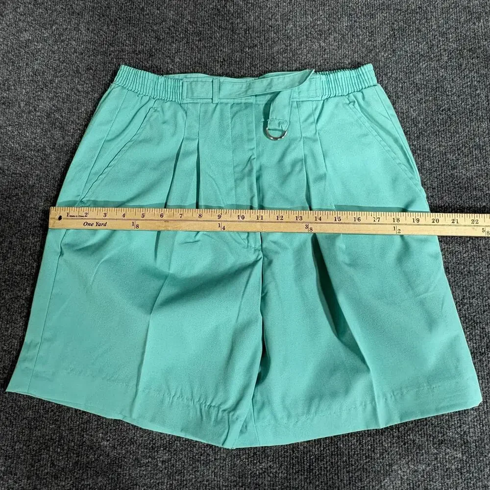 Vintage Lady La Mode Shorts Womens 12 Green Pleated Elastic Waist Chino Bermuda